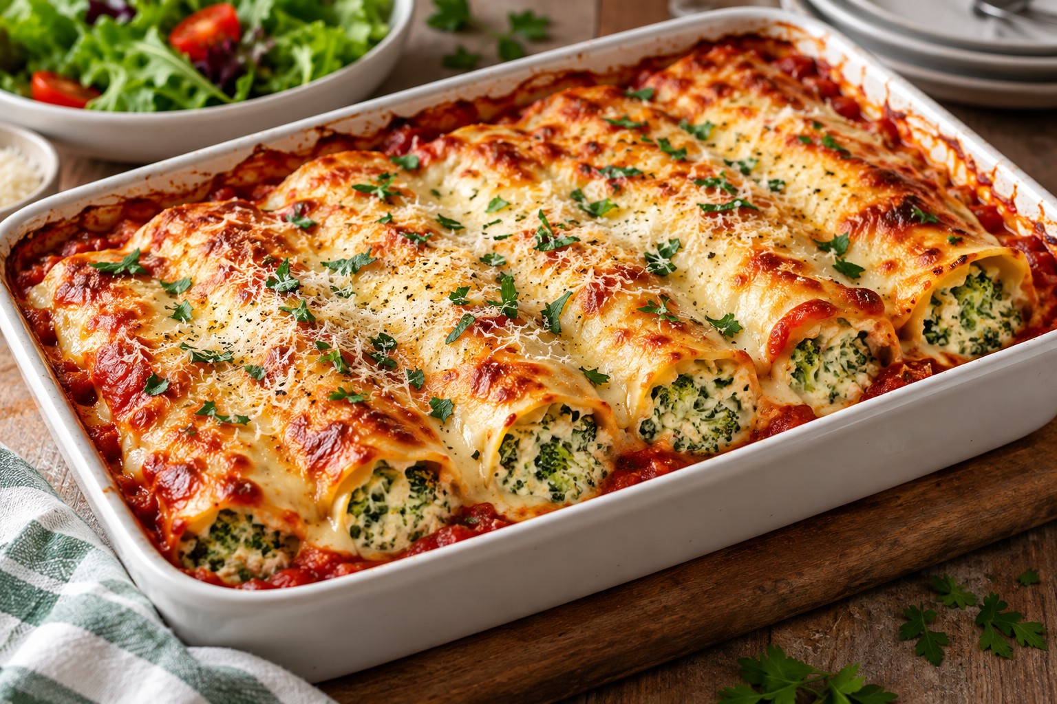 Broccoli and Ricotta Cannelloni with Homemade Tomato Sauce