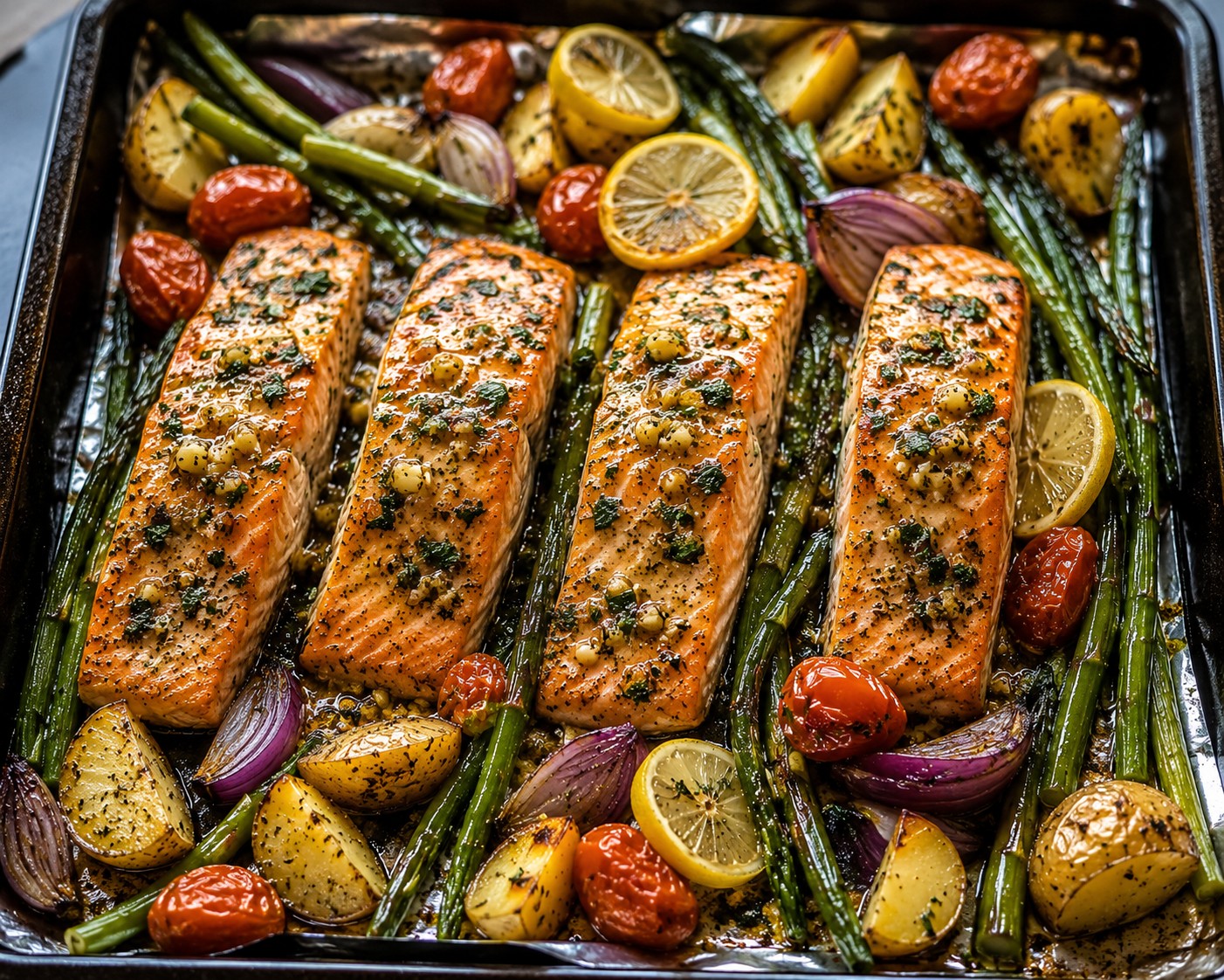 One-Pan Garlic Herb Salmon & Veggies