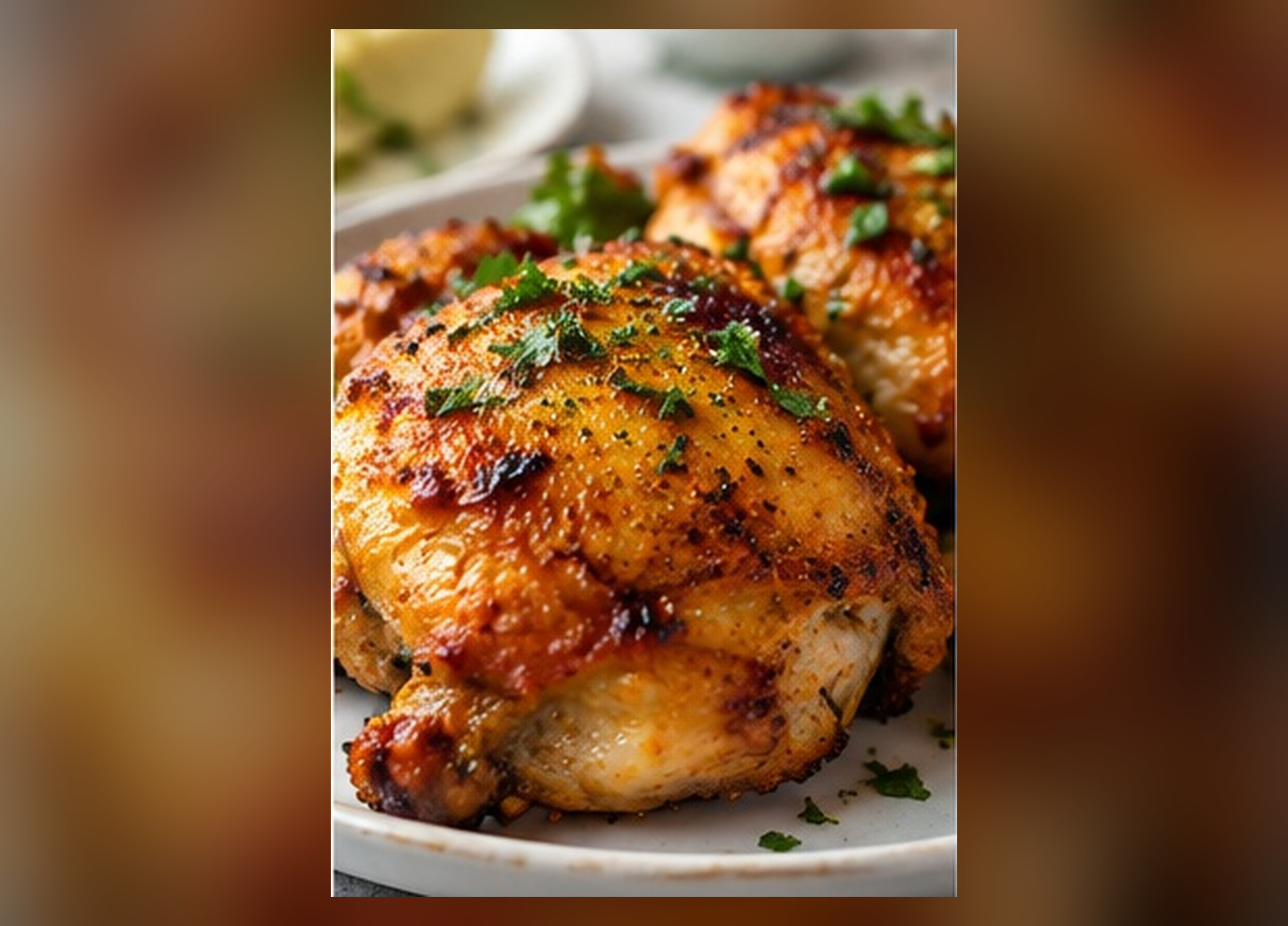 Crispy paprika-seasoned chicken thighs with herbs