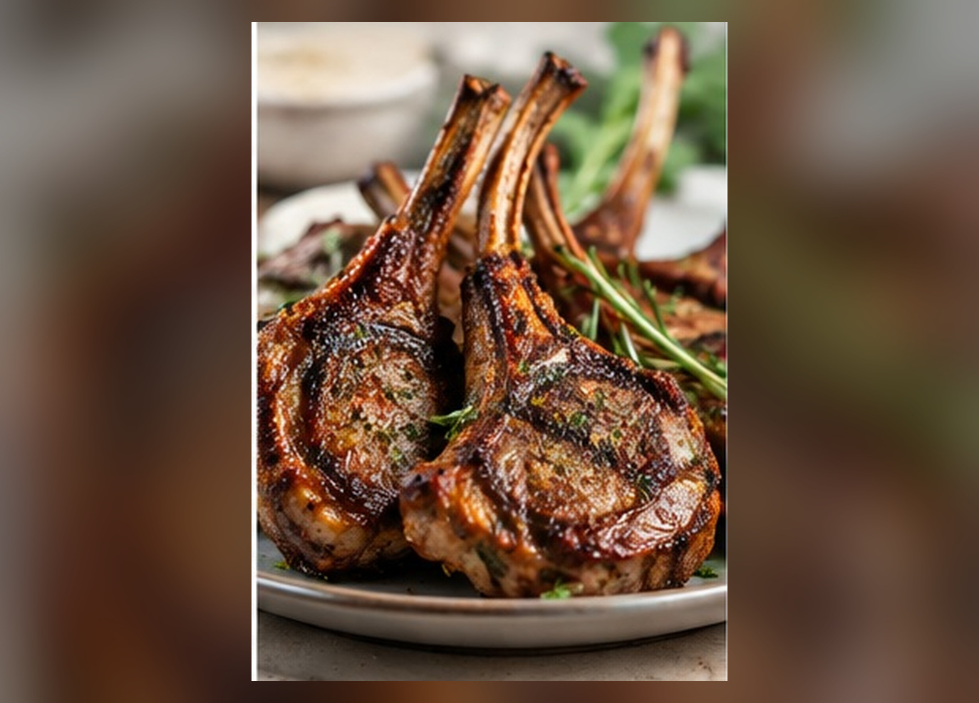 Rosemary and garlic lamb chops served with herbs
