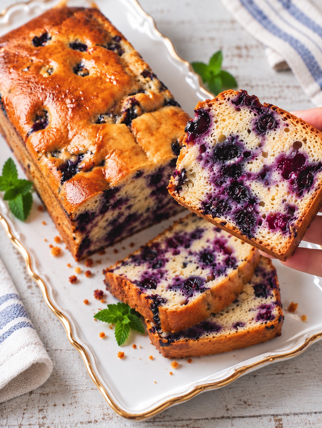 Bake a moist lemon blueberry yogurt loaf with Greek yogurt, fresh lemon and juicy blueberries. A simple loaf cake with no added butter or oil.