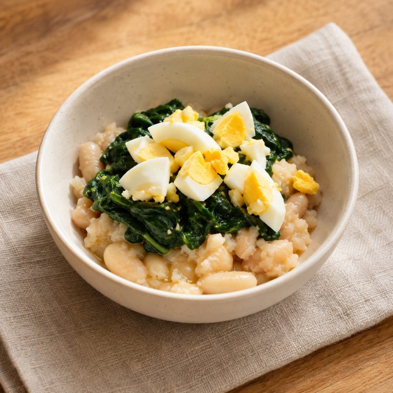 White bean, egg & spinach bowl